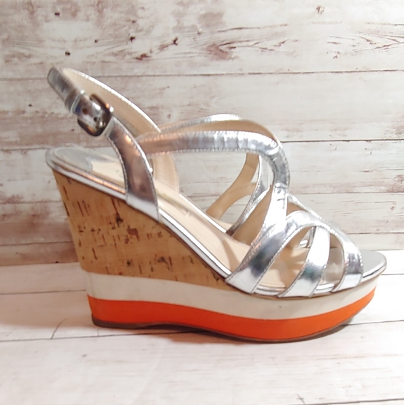 prada silver wedge sandals